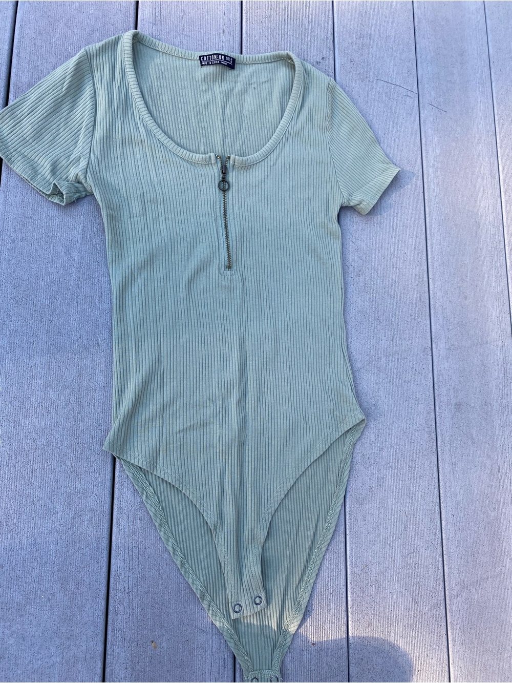 Cotton On Sage Ribbed Zip-Front Bodysuit